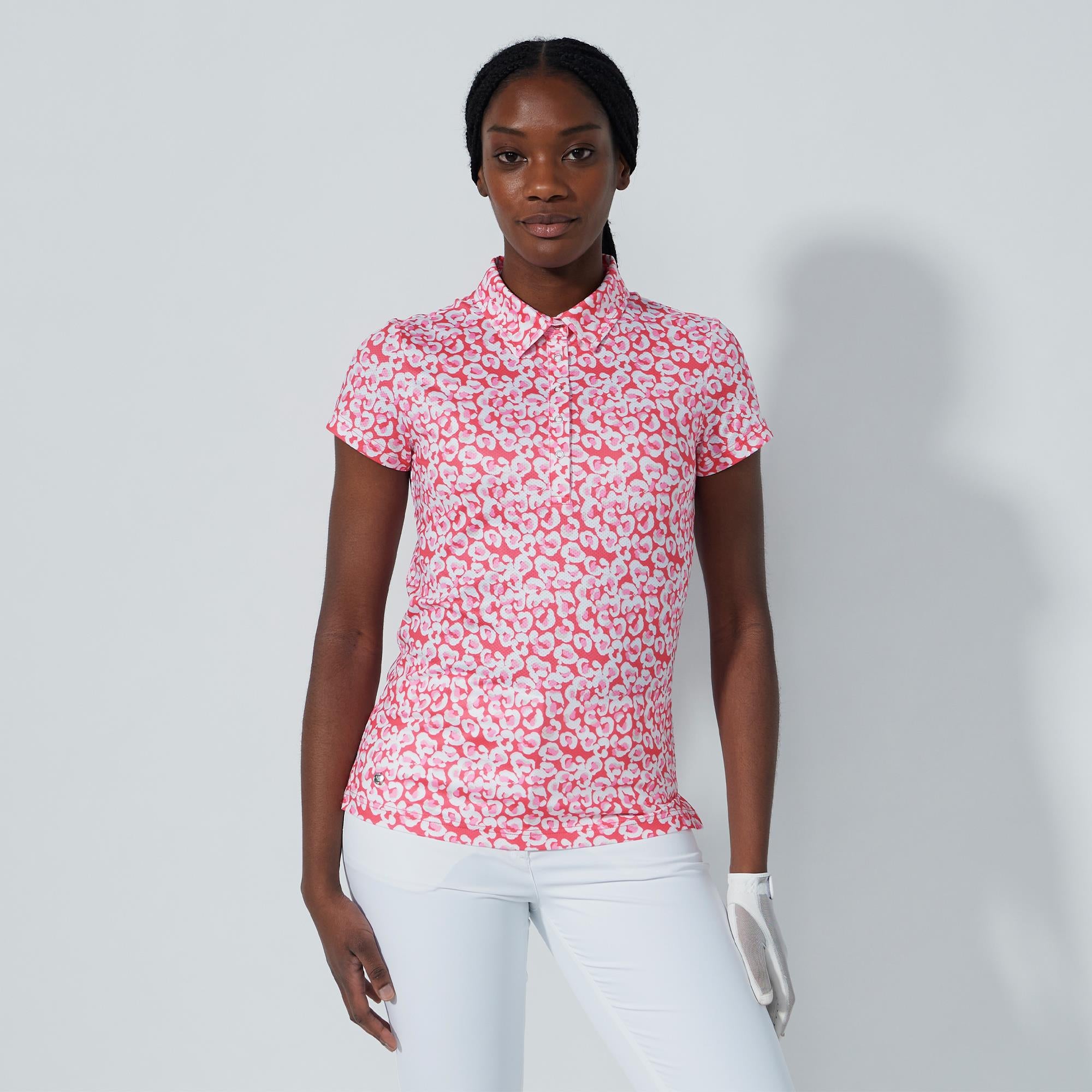 Daily Sports Sheermotion Ladies Golf Polo Shirt Leo Coral